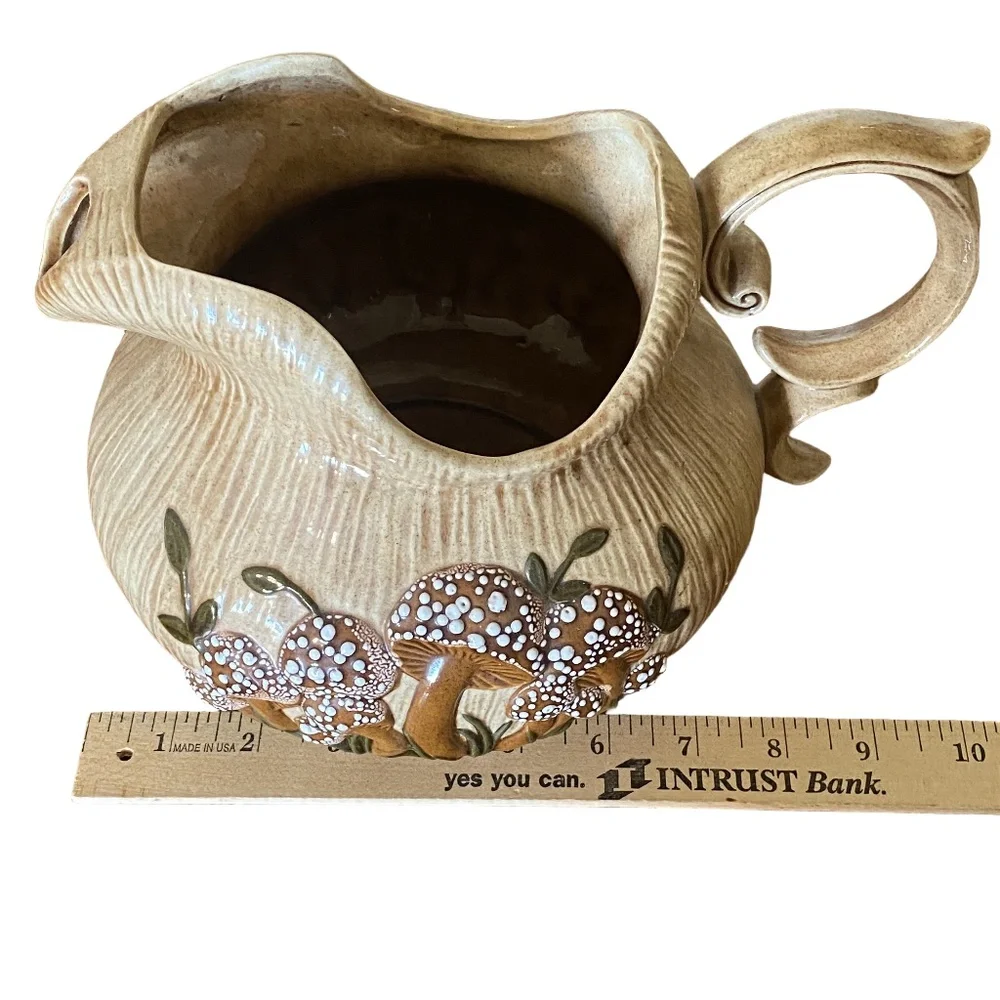 Arnel’s Beige Ceramic Mushroom Teapot Pitcher Set‎ 70s Cottagecore 2pc